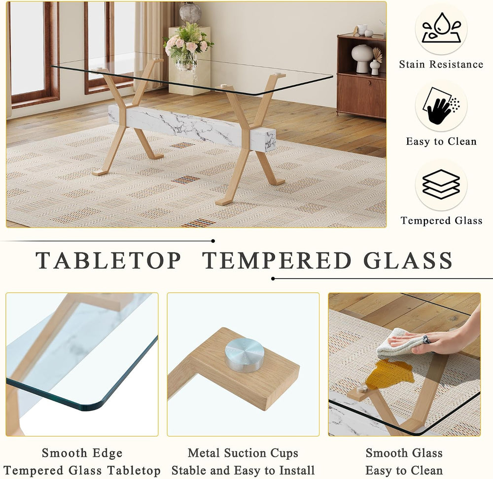 Glass Dining Table 71"|Modern Dining Table for 6-8|0.4" Thick Tempe...