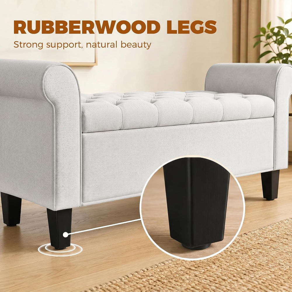 HOMCOM 47" Storage Ottoman End of Bed Bench with Rolled Arms Cream White