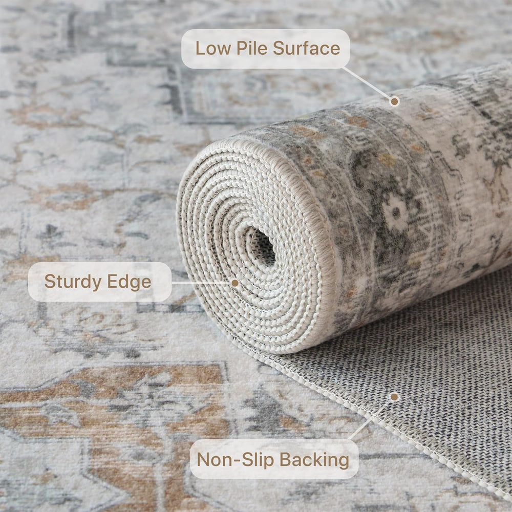 GENIMO 5x7 Washable Area Rugs for Living Room, Non Slip, Light Taupe Brown