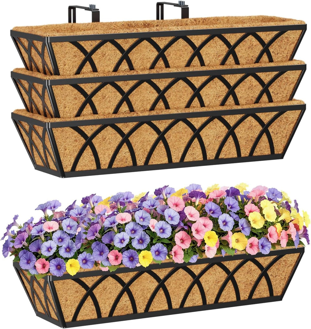 HFHOME 24 inch Railing Planter Box - 4 Pack Metal Window Trough with Coconut ...