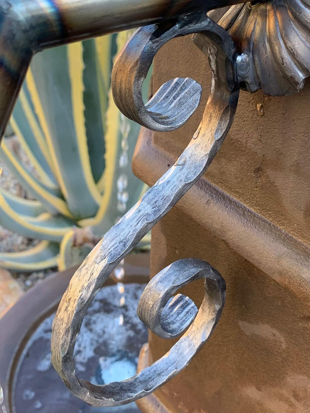Rustic Water Fountain Spout/Nozzle/Scupper with Hammered Scroll Design