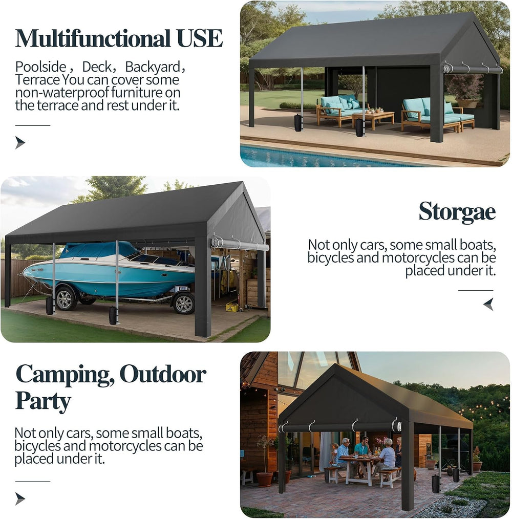Shintenchi 12x20 FT Heavy-Duty Design Carport,Portable Garage Canopy,Carport ...