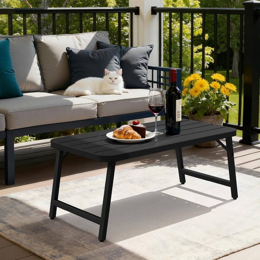 VINGLI Outdoor Folding Coffee Table, Rectangle Drainable Iron Patio Table for...