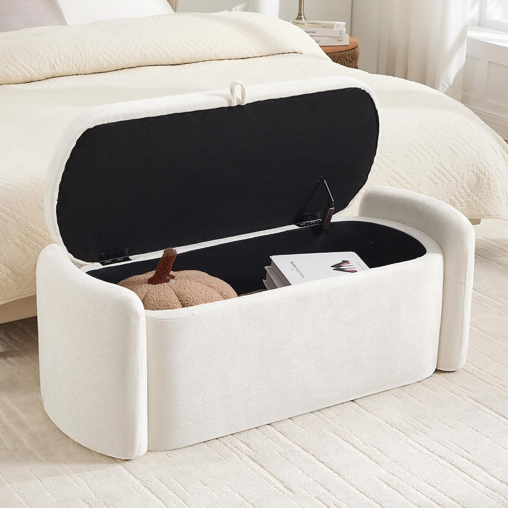 Oval Ottoman Bench with 20 Gal Storage Space Upholstered Chenille Seating End...