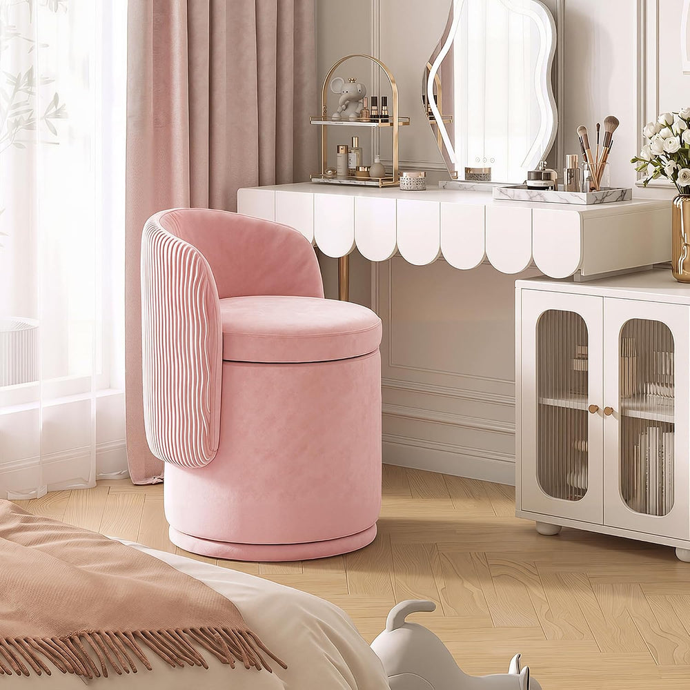 MALOL 360° Swivel Velvet Vanity Chair with Storage, Pink