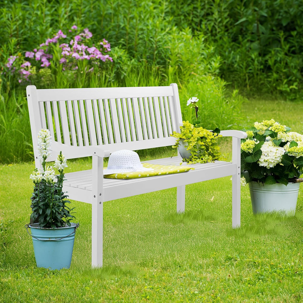 VINGLI 50" Outdoor Wood Bench, Weatehr Resistant Wooden Garden Patio Ben...