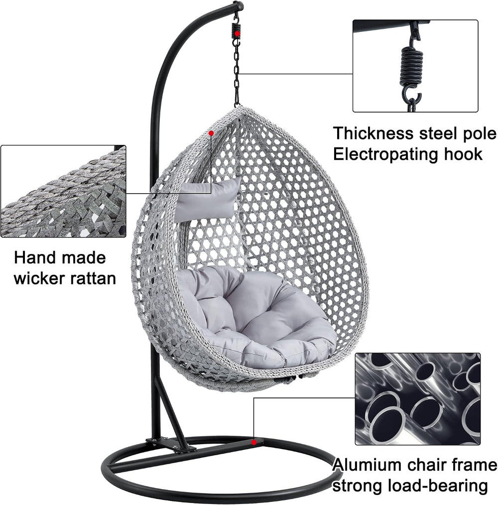Hanging Egg Chair with Stand & Cushions, Outdoor and Indoor Hammock Ratta...