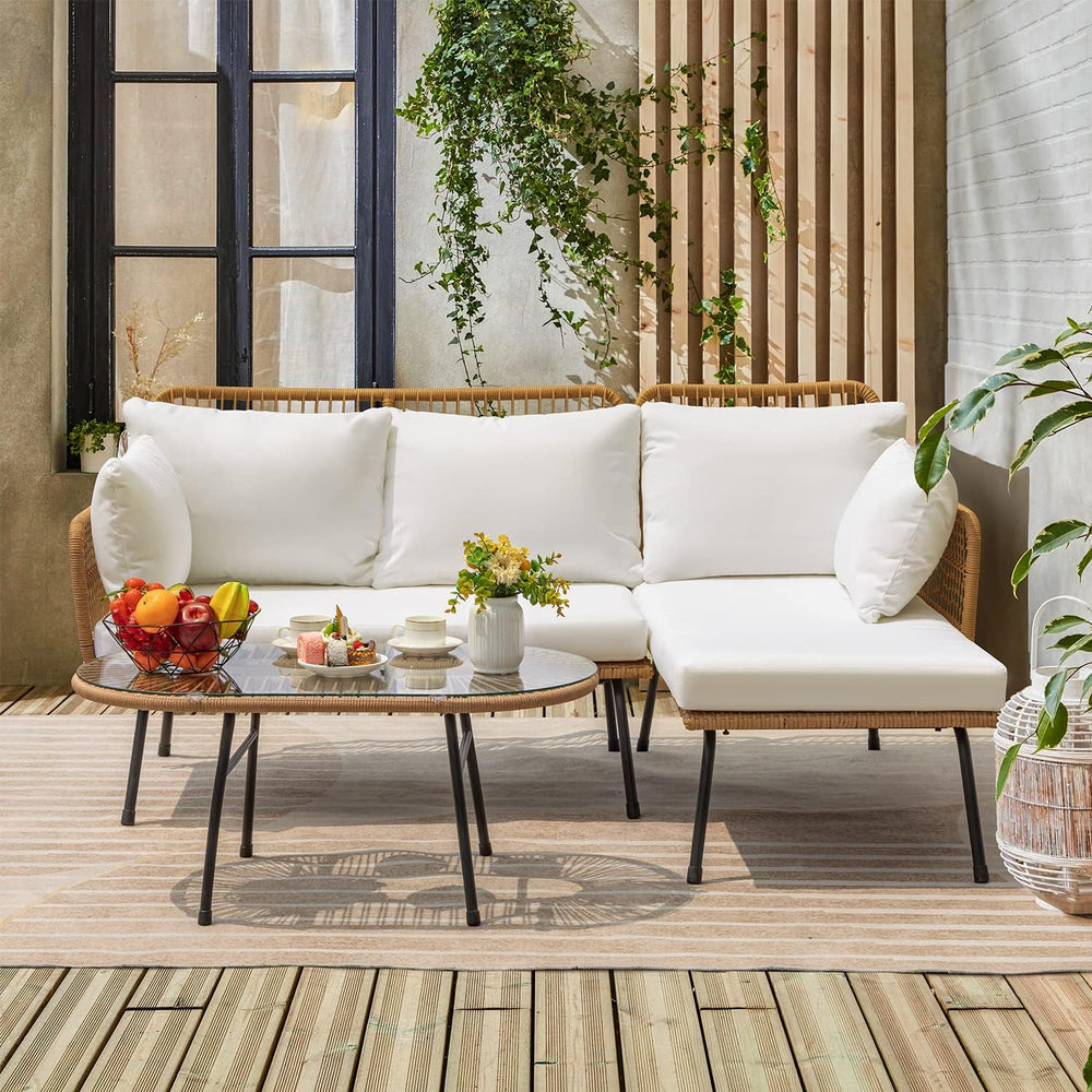 Greesum Outdoor Rope Woven Patio Furniture L-Shaped Conversation Sectional So...