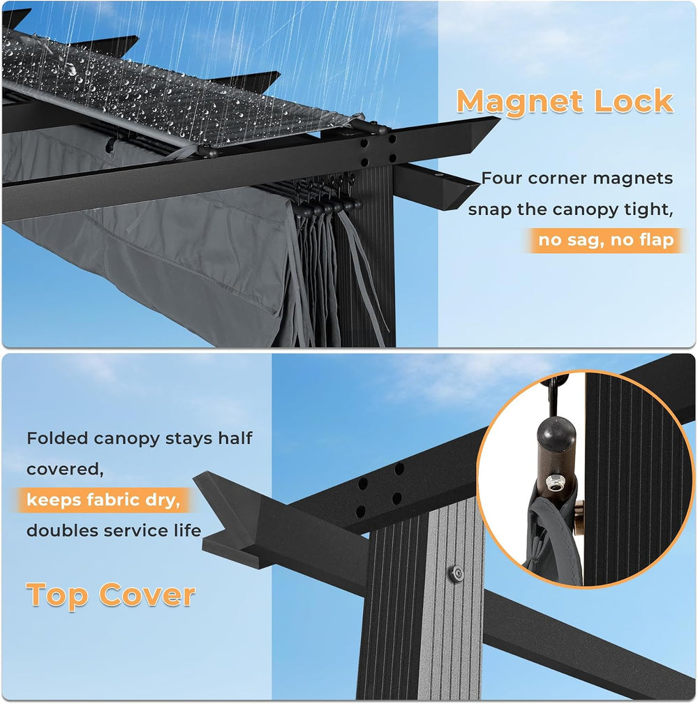 HAPPATIO 10' X 10' Retractable Pergola with Sun Shade Canopy, Patio A...