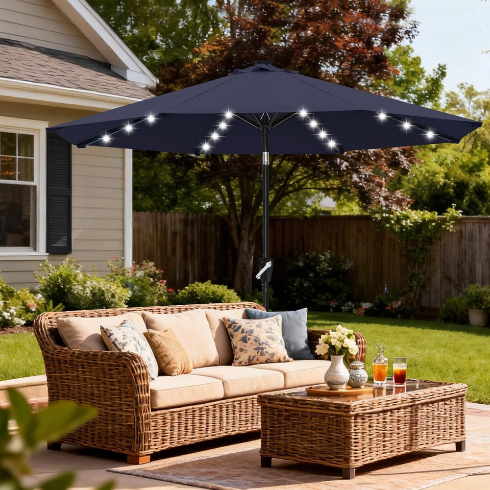 ABCCANOPY Solar Led Patio Umbrella with 32 Lights 9FT(Navy Blue)