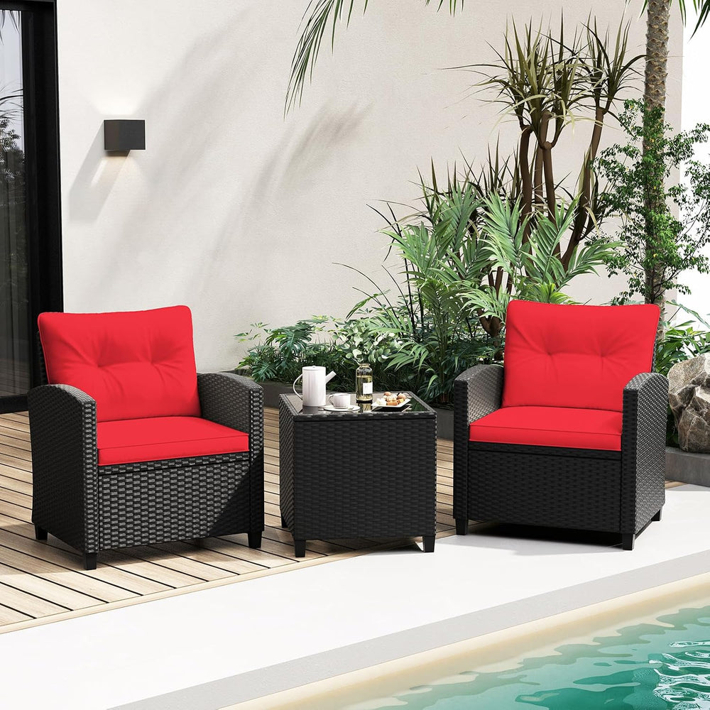 RELAX4LIFE 3-Piece Patio Furniture Set - Wicker Rattan Bistro Sofa Set w/Glas...