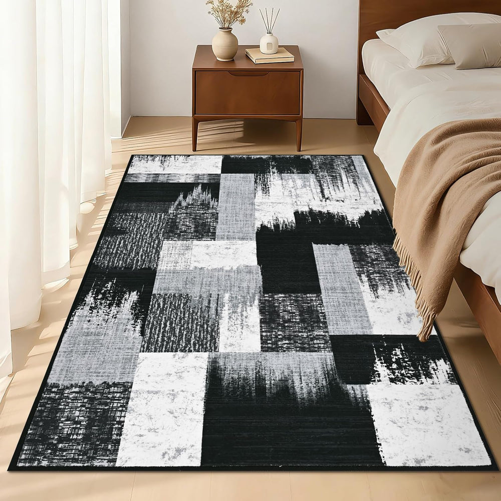 Yinhua Modern Geometric Rug 3x5, Patchwork Grey Rugs for Living Room Washable...