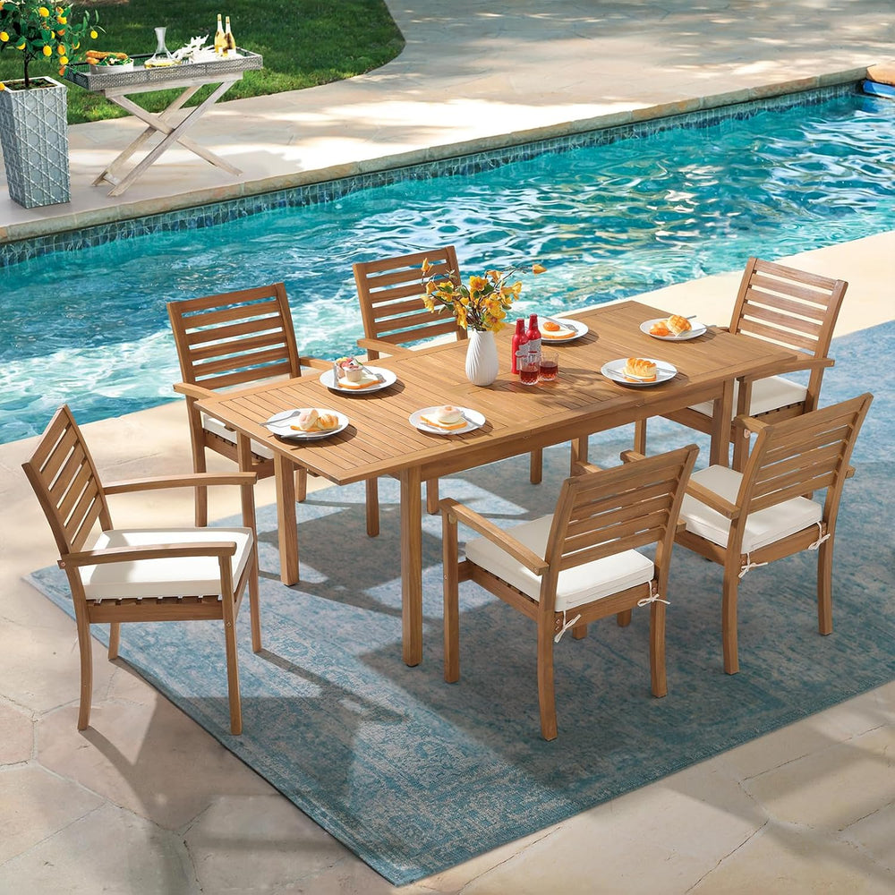OC Orange-Casual Stackable Patio Dining Chairs Set of 6, Acacia Wood,Beige