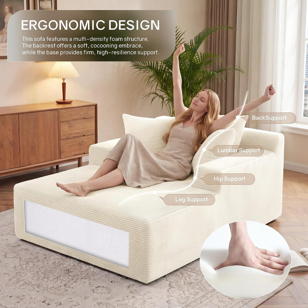 66" Chaise Lounge Chair Indoor, Oversized Boneless Lounge Chair with 3 P...