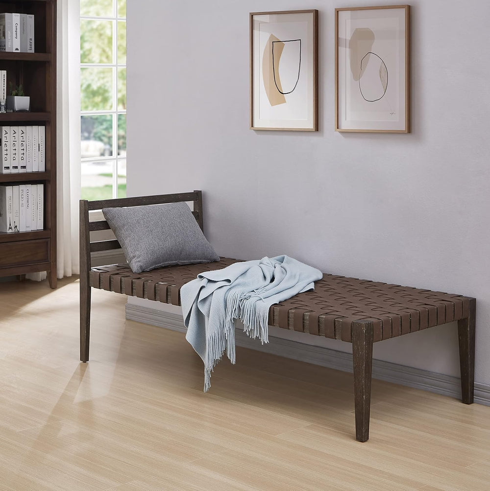 Ball & Cast Mid Century Daybed Faux Leather Woven Chaise Lounge Weave Lea...