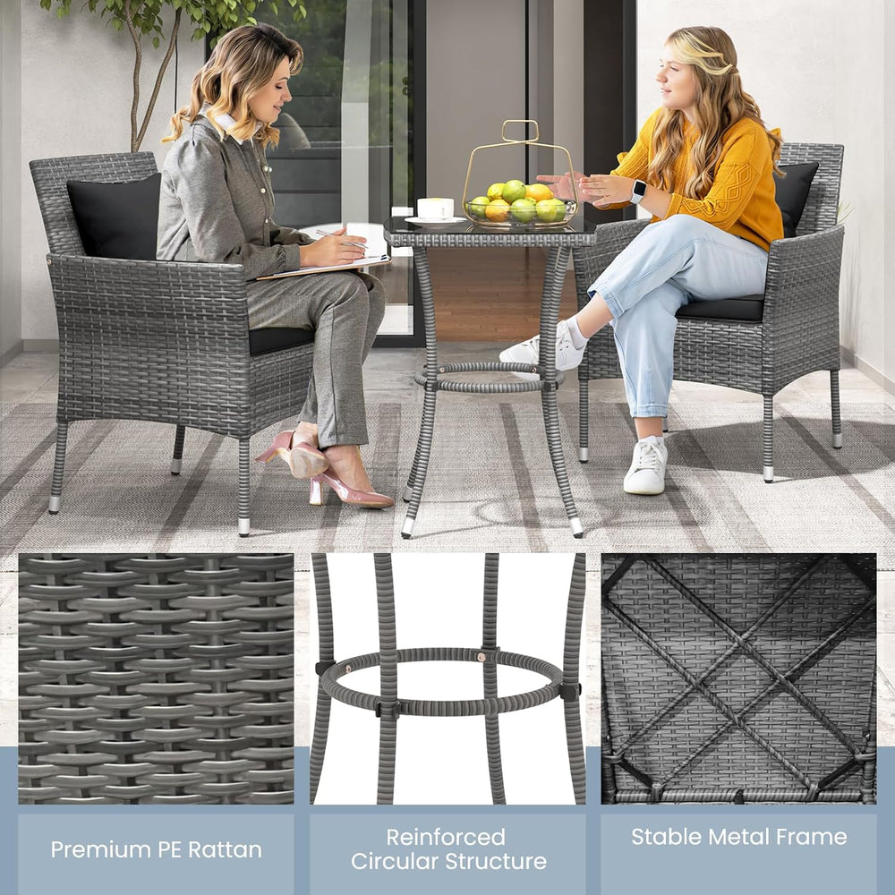 KOTEK 3 Pieces Patio Furniture Set, PE Rattan Outdoor Conversation Set with T...