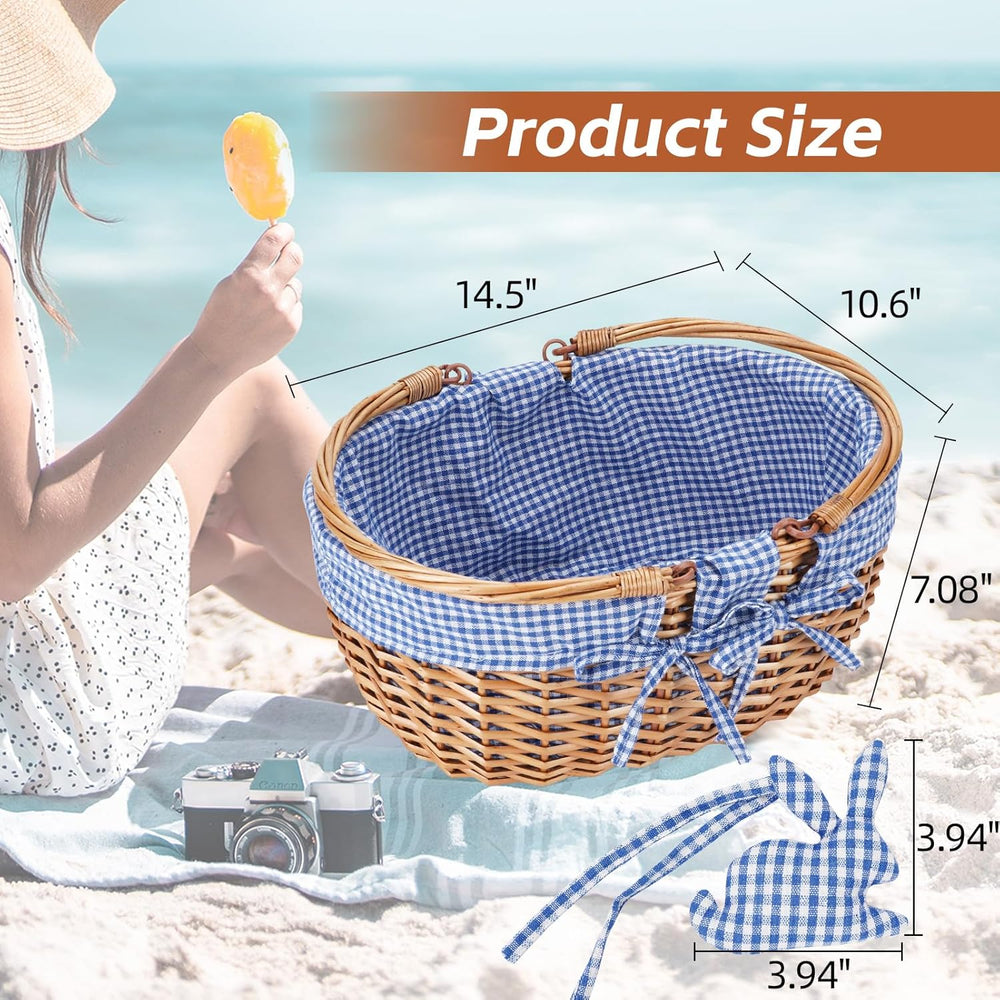 G GOOD GAIN Wicker Picnic Basket with Double Folding Handles,Willow Picnic Ha...