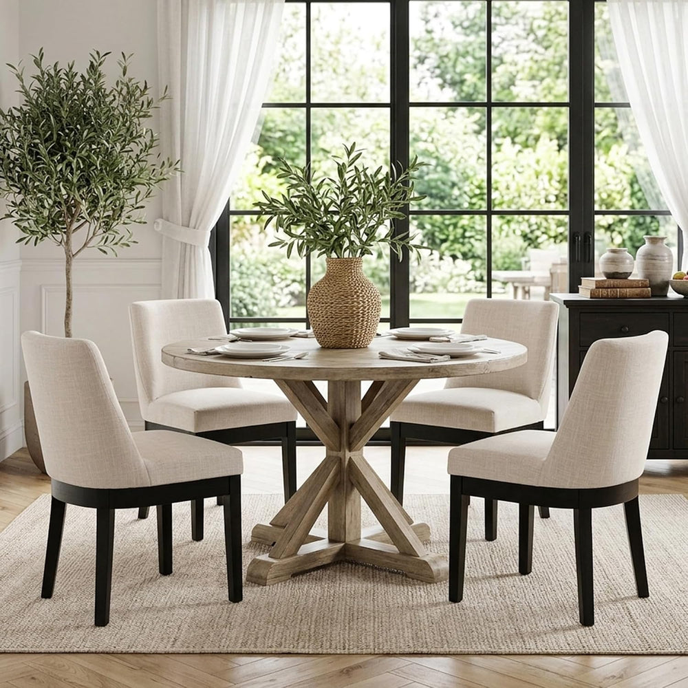 HNY Beige Linen Dining Chairs Set of 6, Soft Upholstered Dining Room Chairs