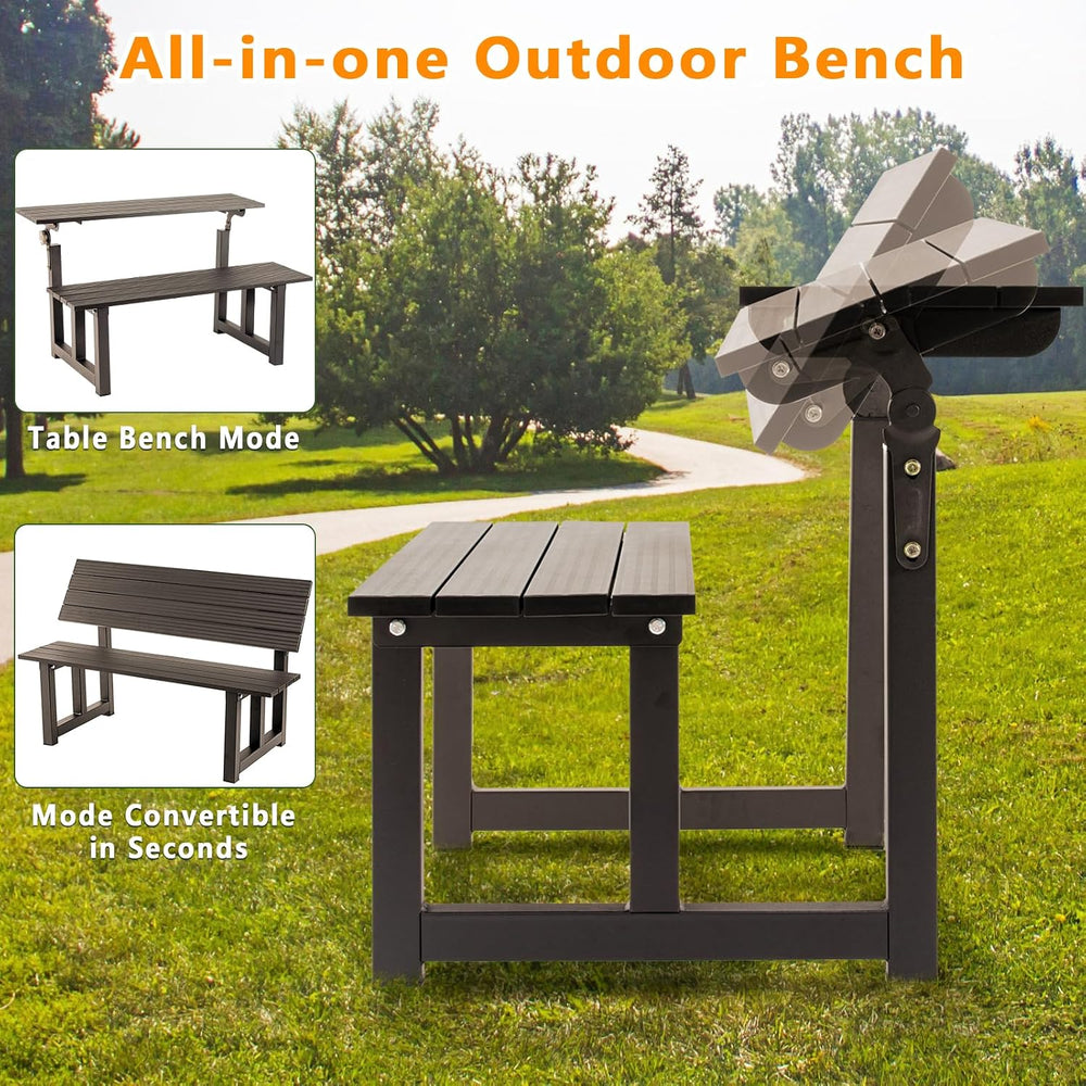 TECSPACE Aluminum Outdoor Convertible Bench, Brown, 400 LBS Load Capacity, Ad...