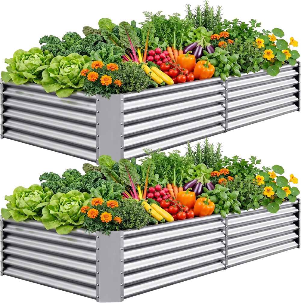 AHEONLAR 2 Pack 8×4×1.5ft Galvanized Raised Garden Beds Outdoor, Rectangle St...