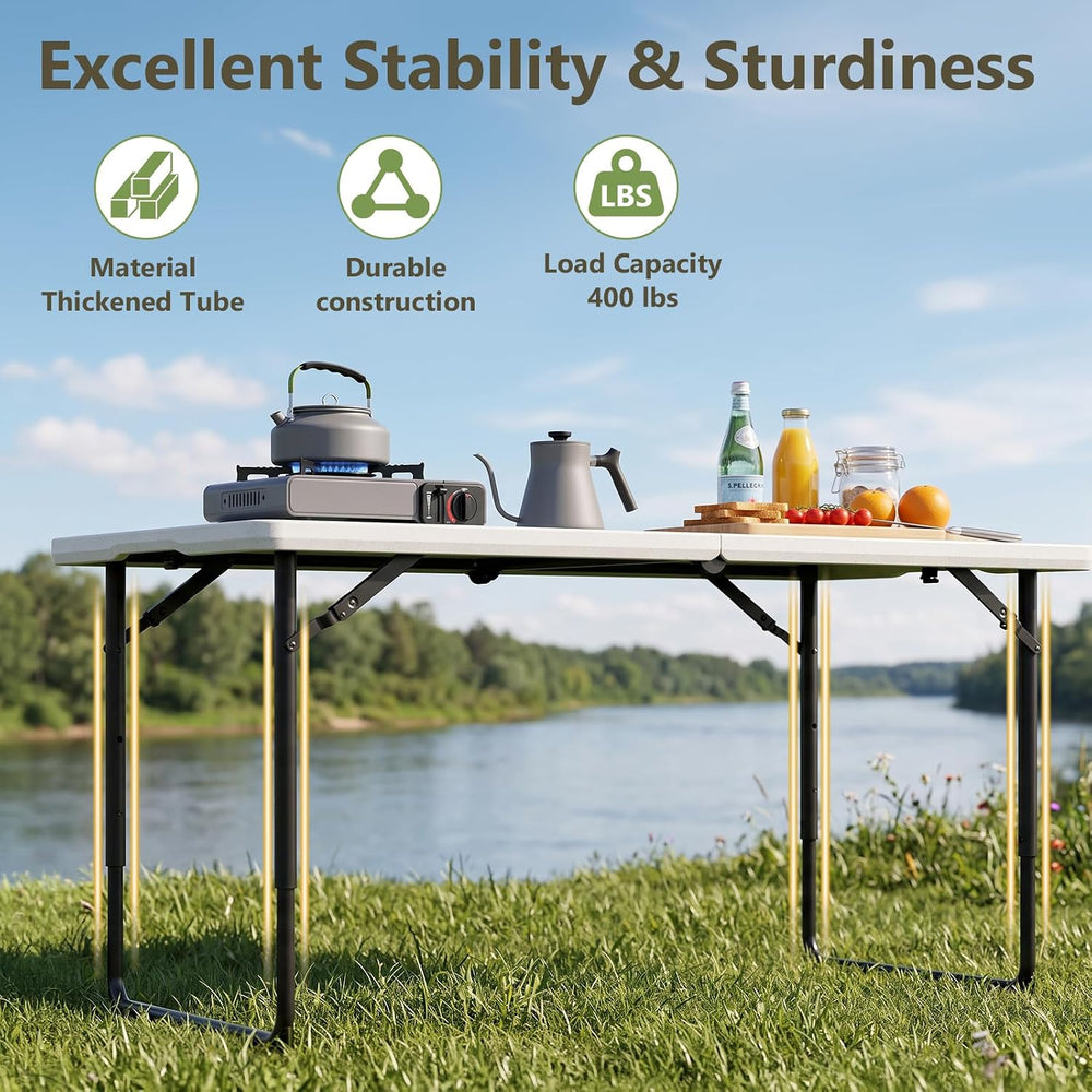 Folding Table 2 Pack, 4 FT Foldable Plastic Table with Adjustable Height, Hea...