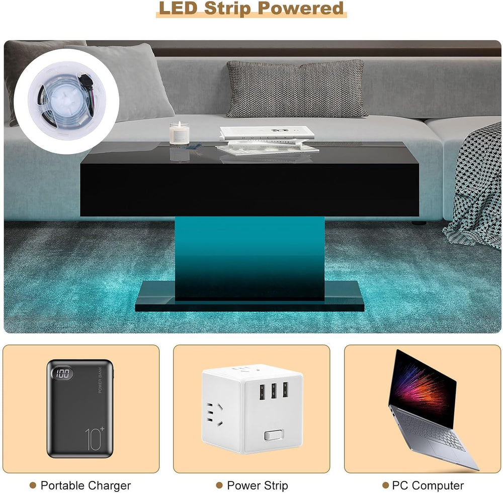 HedoAjim Led Coffee Table for Living Room, Living Room Table Rectangular Cent...