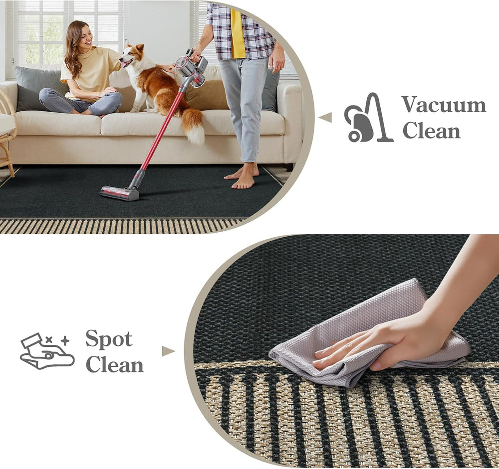 Moynesa Striped Border Easy Jute Outdoor Patio Rug 3x5, Washable Entryway Rug...