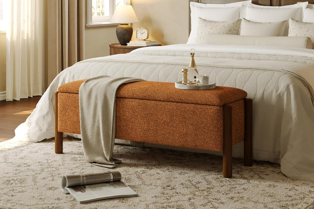 Modern Storage Benches with Walnut Wood Legs, 47'' Ottoman Bench with...