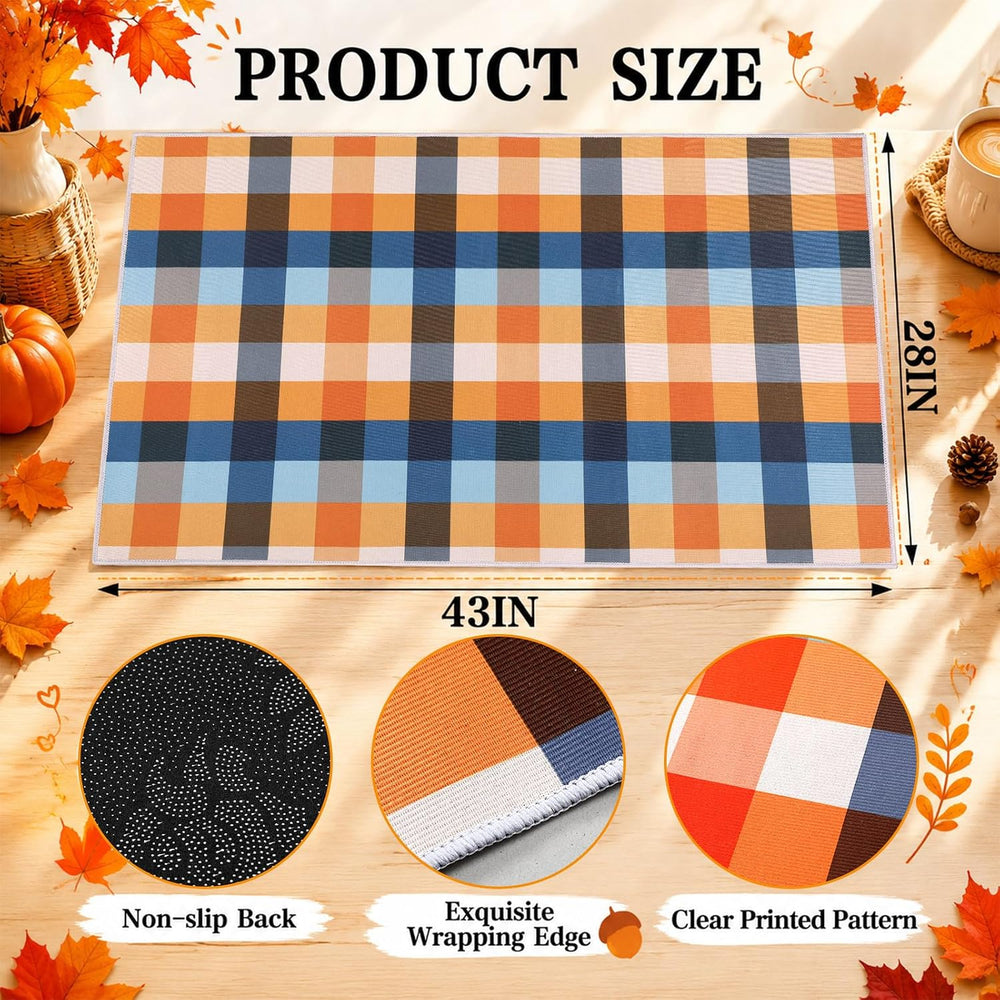 Breling Fall Plaid Door Mat Outdoor Porch Entry, Plaid, Blue and Orange