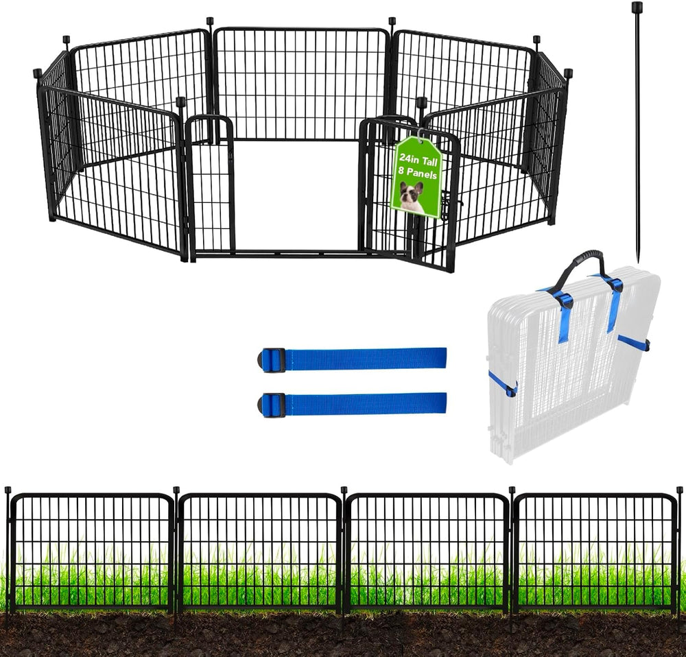ADAVIN 24 in(H) Garden Fence with Gate, 8 Panels Total 19.7 Ft(L), Heavy Duty...
