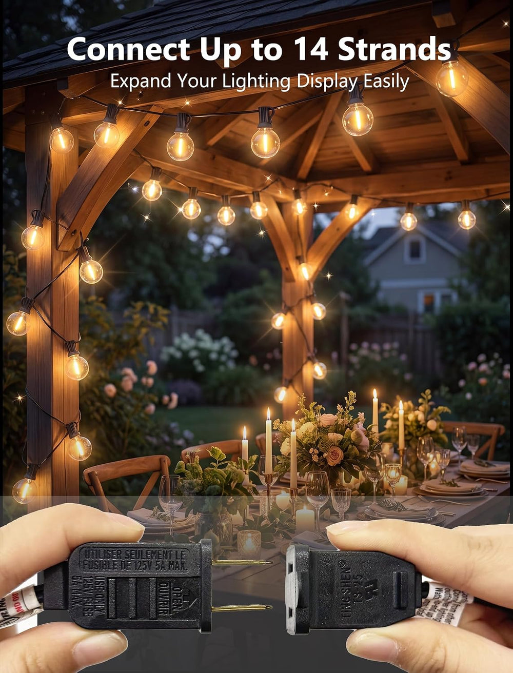 100FT Outdoor String Lights - Shatterproof G40 LED Bulbs, Waterproof Connecta...