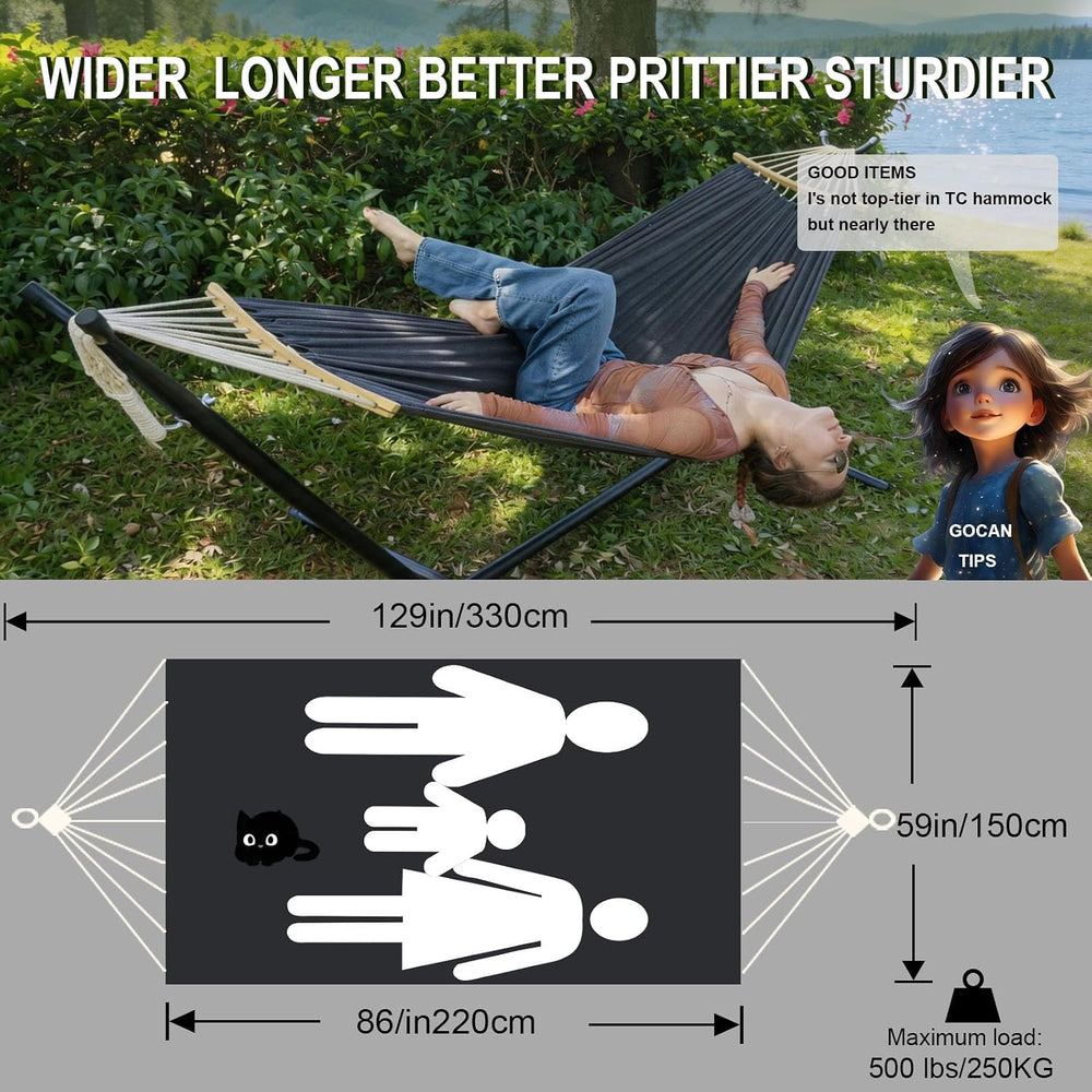 GOCAN Hammock with Bars Large Hammocks bedsize 220x150cm XXL