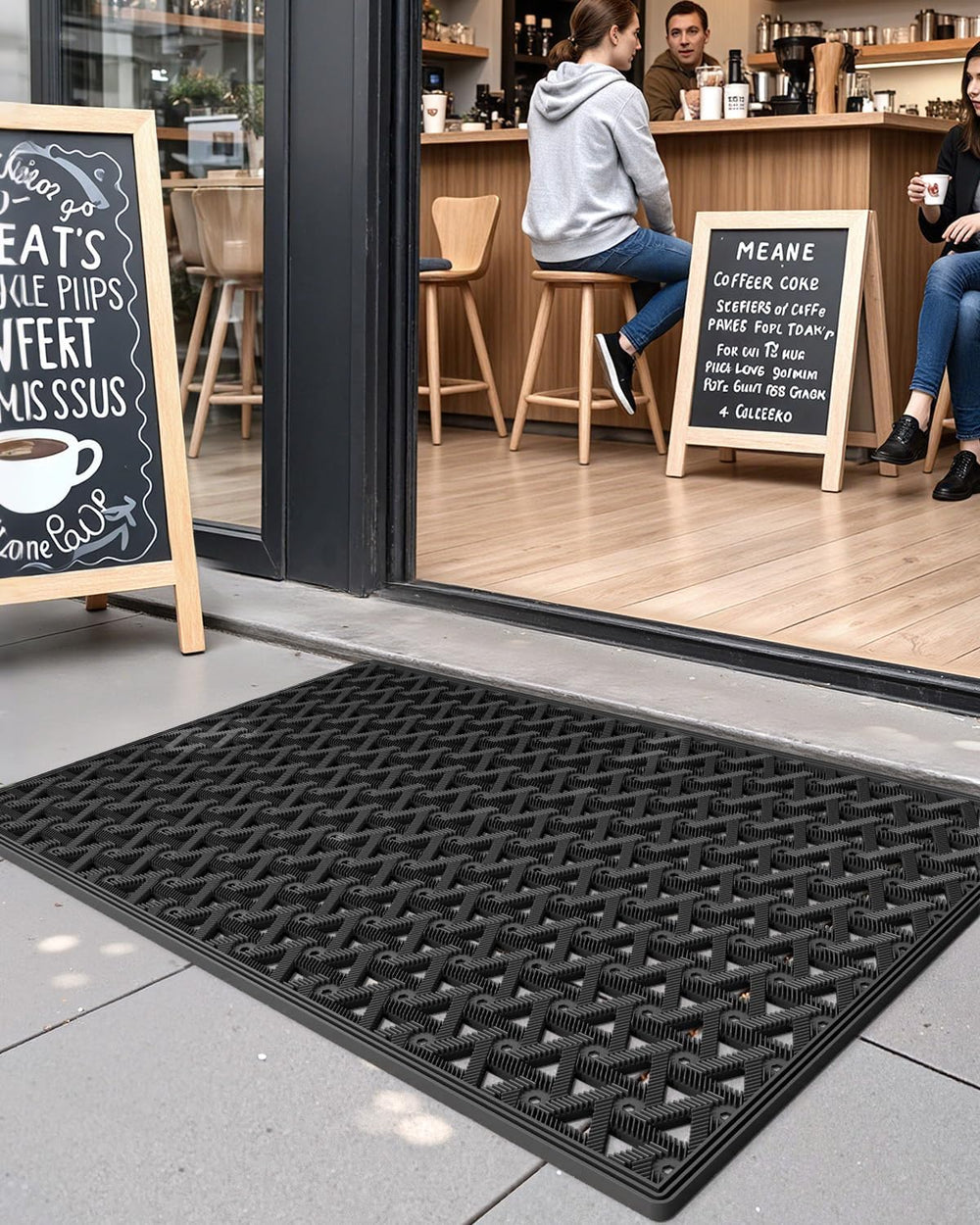 DEXI Front Door Mat Outside Entrance Rubber Floor Doormat, 19x30 Black