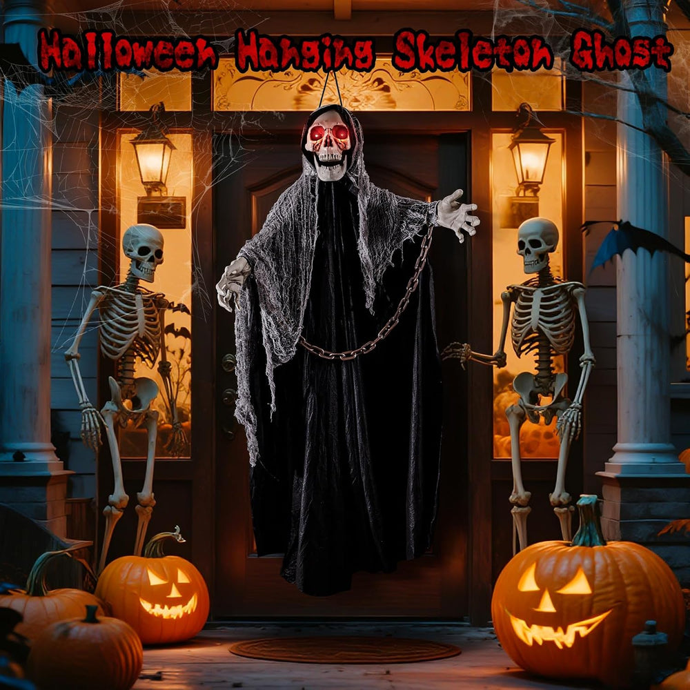 WINTS Halloween Outdoor Decorations,70”Animated Hanging Skeletons Decor Grim ...