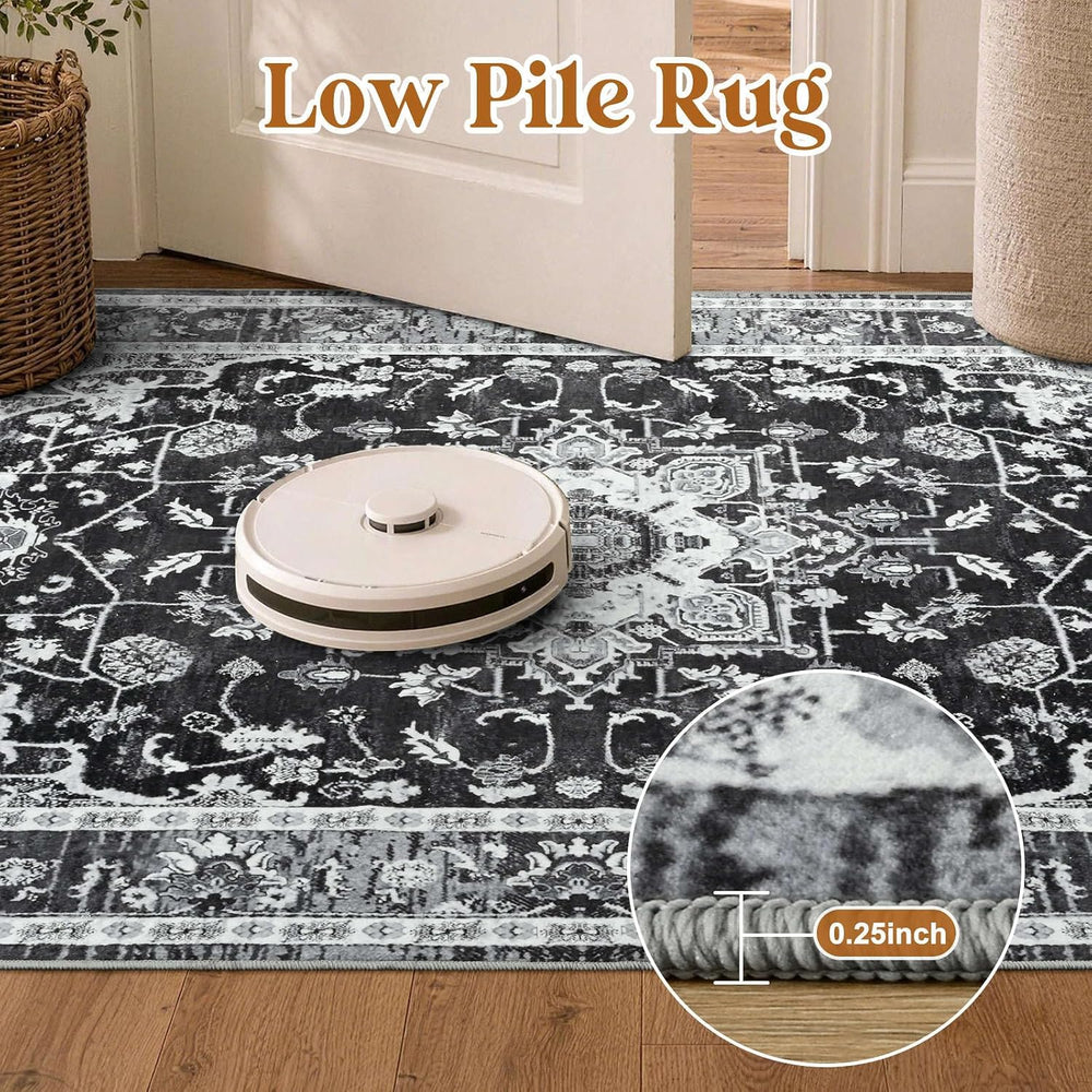 YOH 8x10 Ft Vintage Washable Area Rug for Large Living Room (Black White)