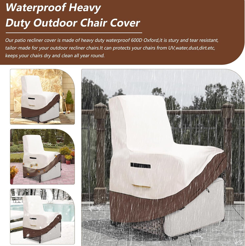 Outdoor Recliner Chair Cover,600D Heavy Duty Waterproof Patio Chair Covers,Ou...