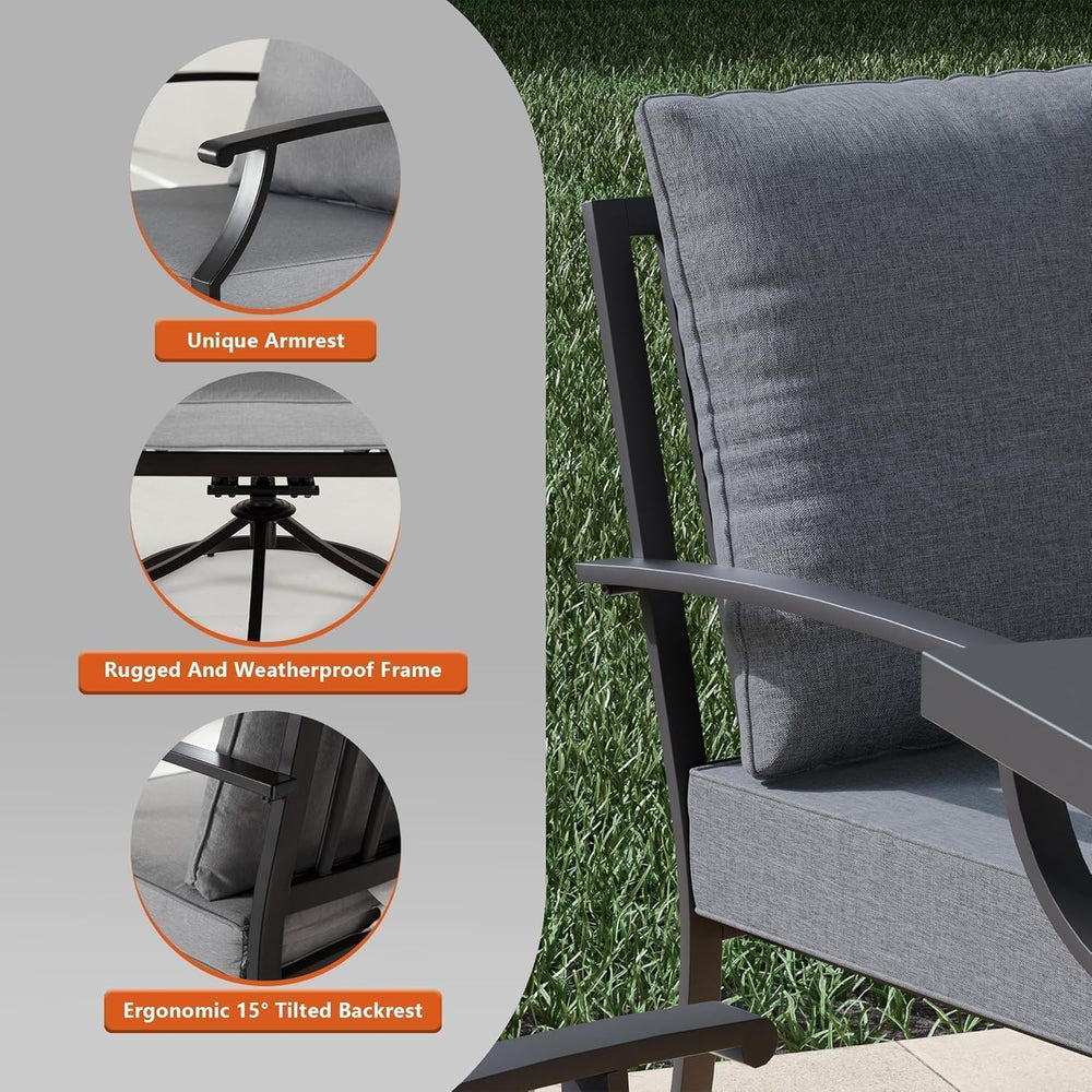 7 Piece Metal Outdoor Patio Furniture Set with 48"/55000 BTU Round Fire ...
