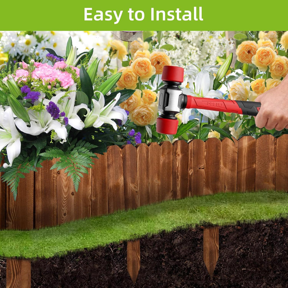 LINSHRY Wood Garden Edging Fence, Flower Bed Edging Borders, 8in H x 8ft L
