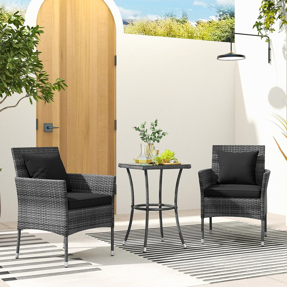 KOTEK 3 Pieces Patio Furniture Set, PE Rattan Outdoor Conversation Set with T...