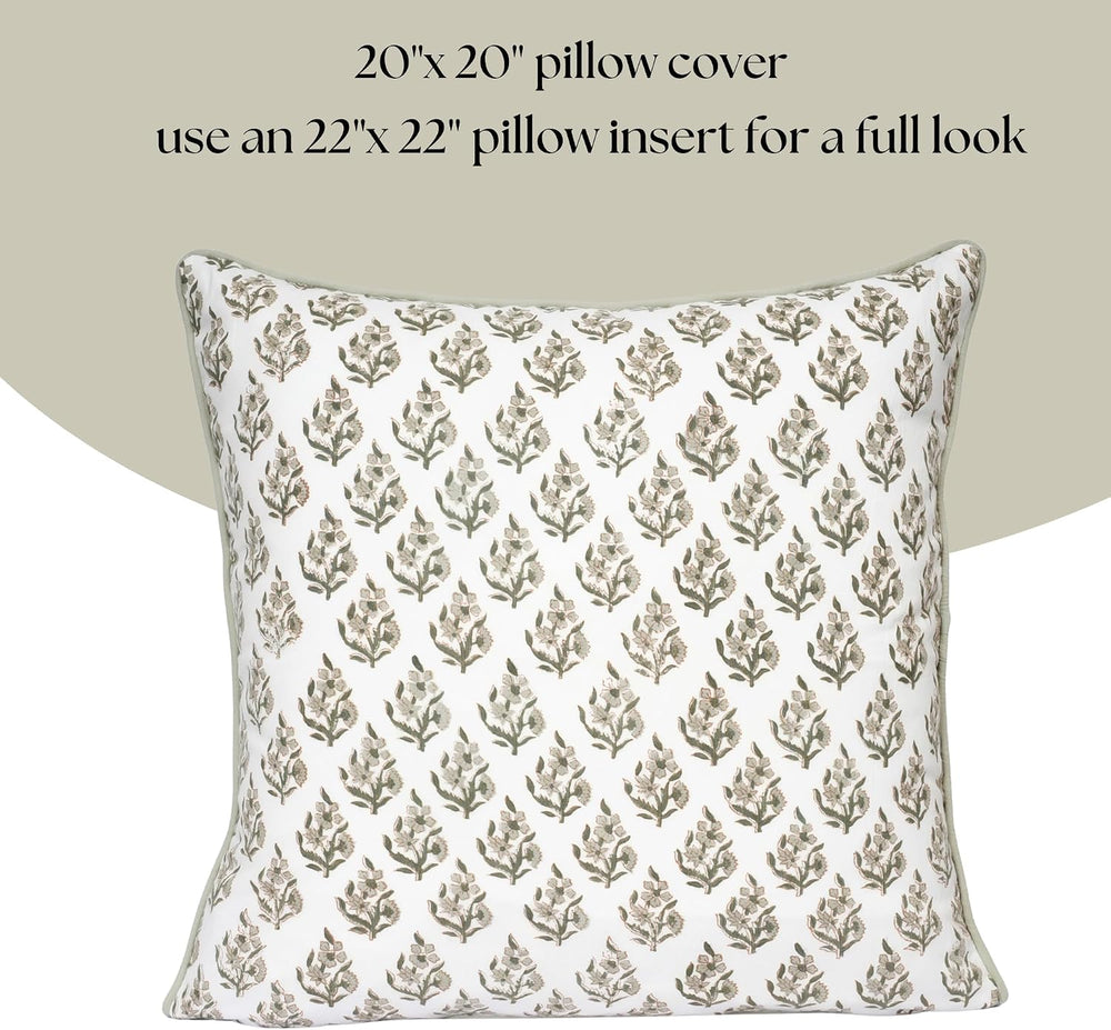 Set of 2 Pillow Covers 20x20 inches Floral Pillow Covers Green Farmhouse Pill...
