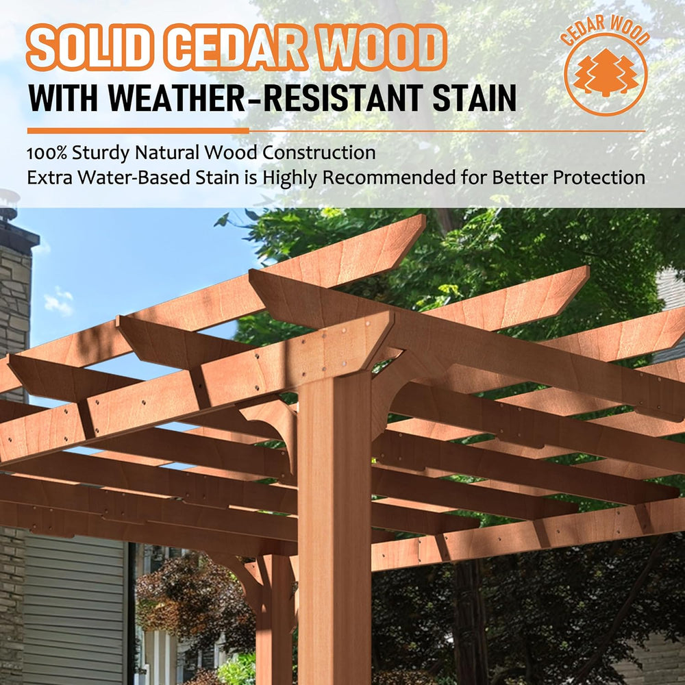 MUPATER 10' x12' Wooden Pergola, Pergola Kit with Stakes, All Cedar W...
