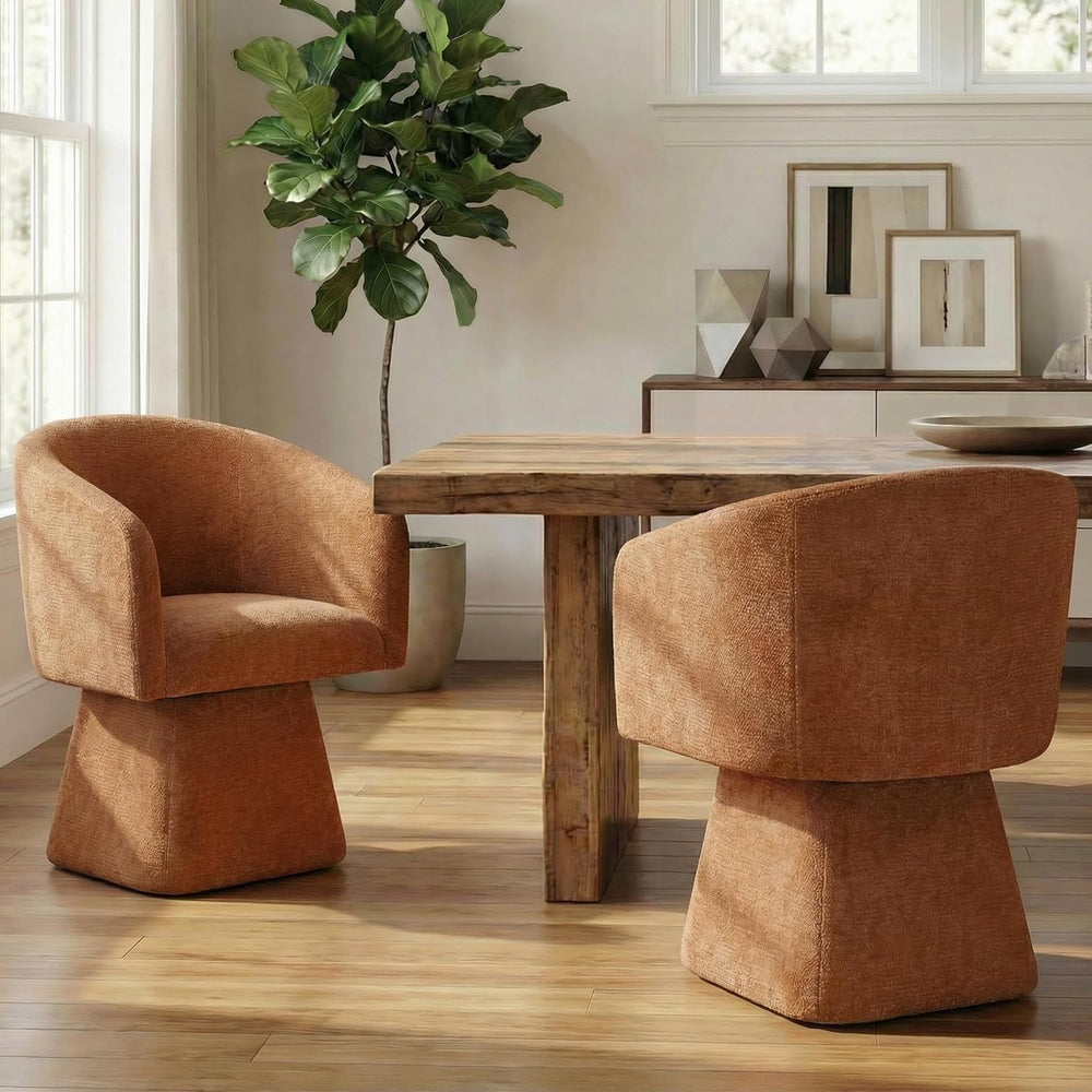 VKNOW Upholstered Swivel Dining Chairs Set of 2 with Barrel Back and Arm