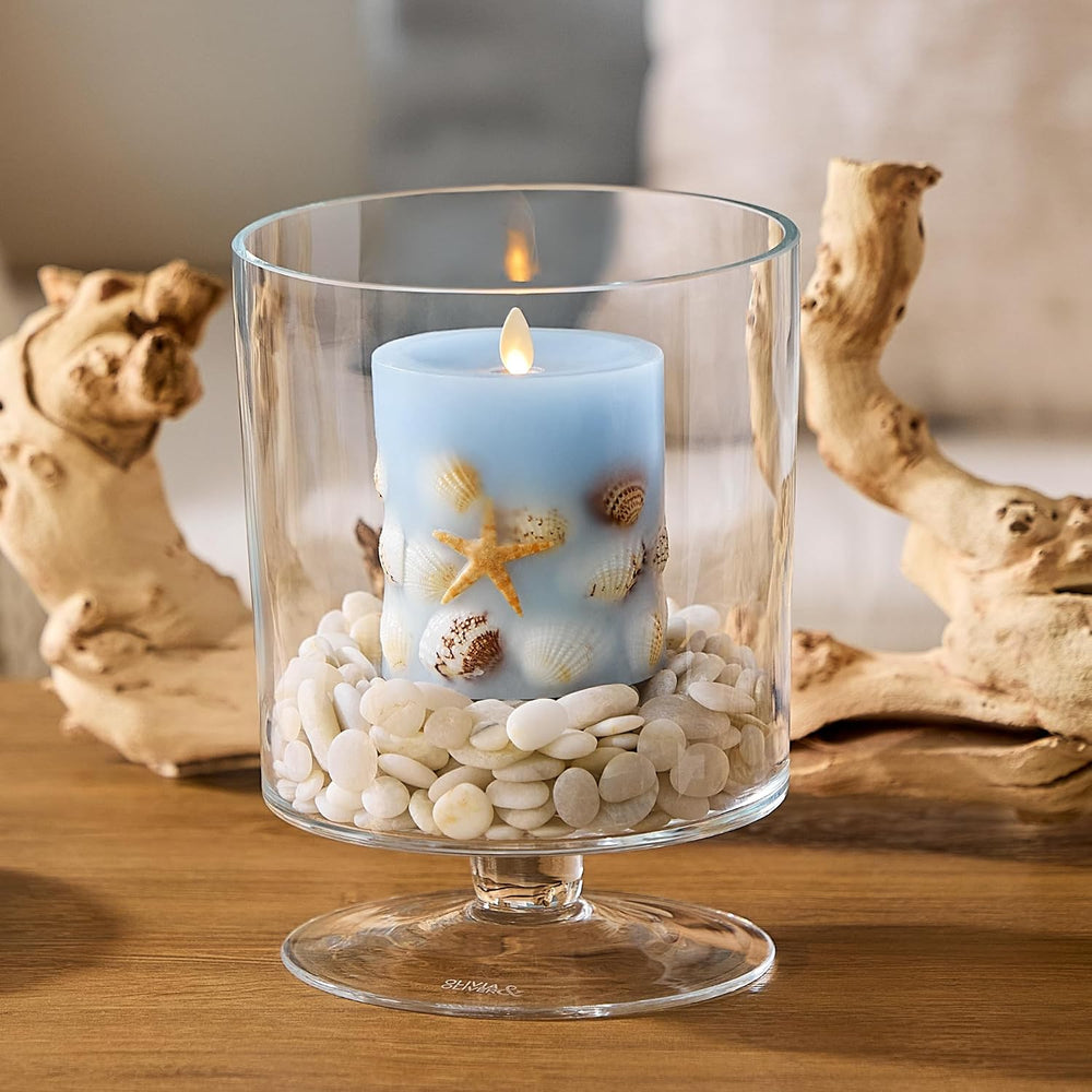 Luminara Flameless LED Candle Soft Chambray Embedded Seashell & Starfish ...