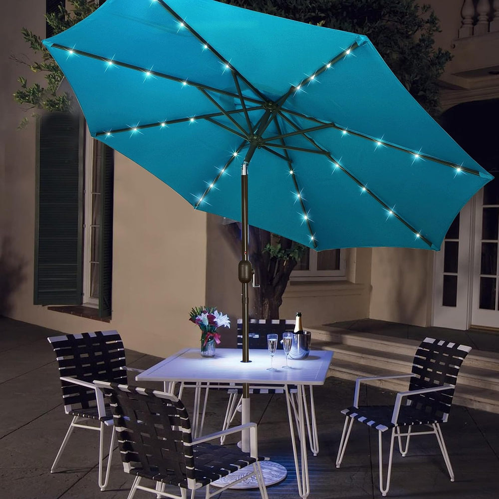 Blissun 9 ft Solar Umbrella 32 LED Lighted Patio Umbrella Table Market Umbrel...