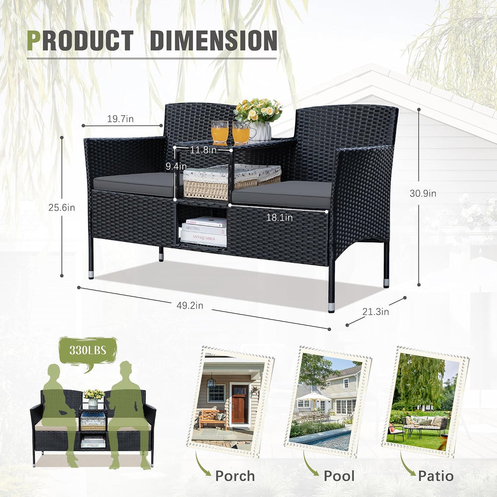 Greesum Patio Loveseat Outdoor Wicker Furniture Conversation Set,Gray