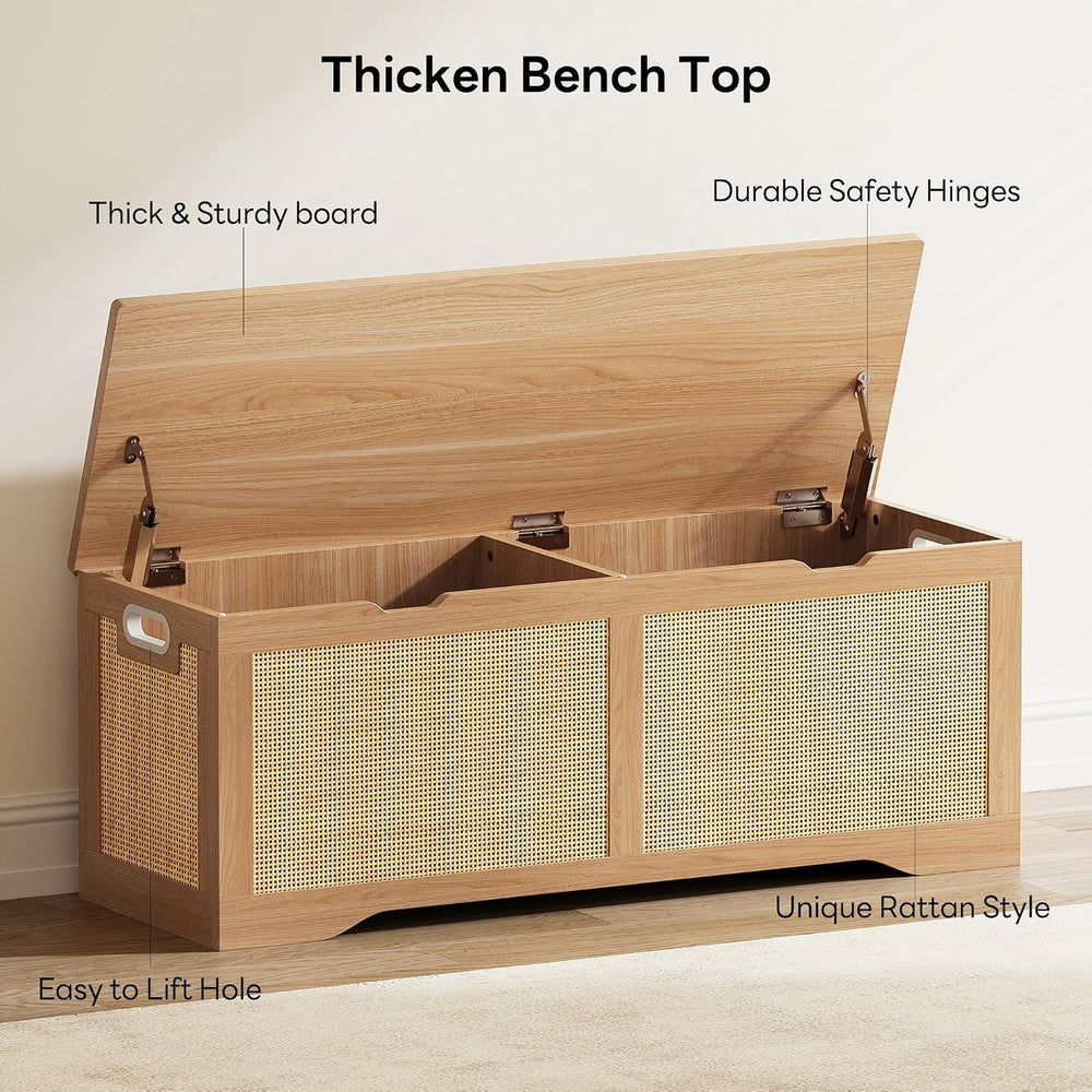 LIKIMIO 47.2" Rattan Storage Ottoman Bench Chest, Rustic Wood