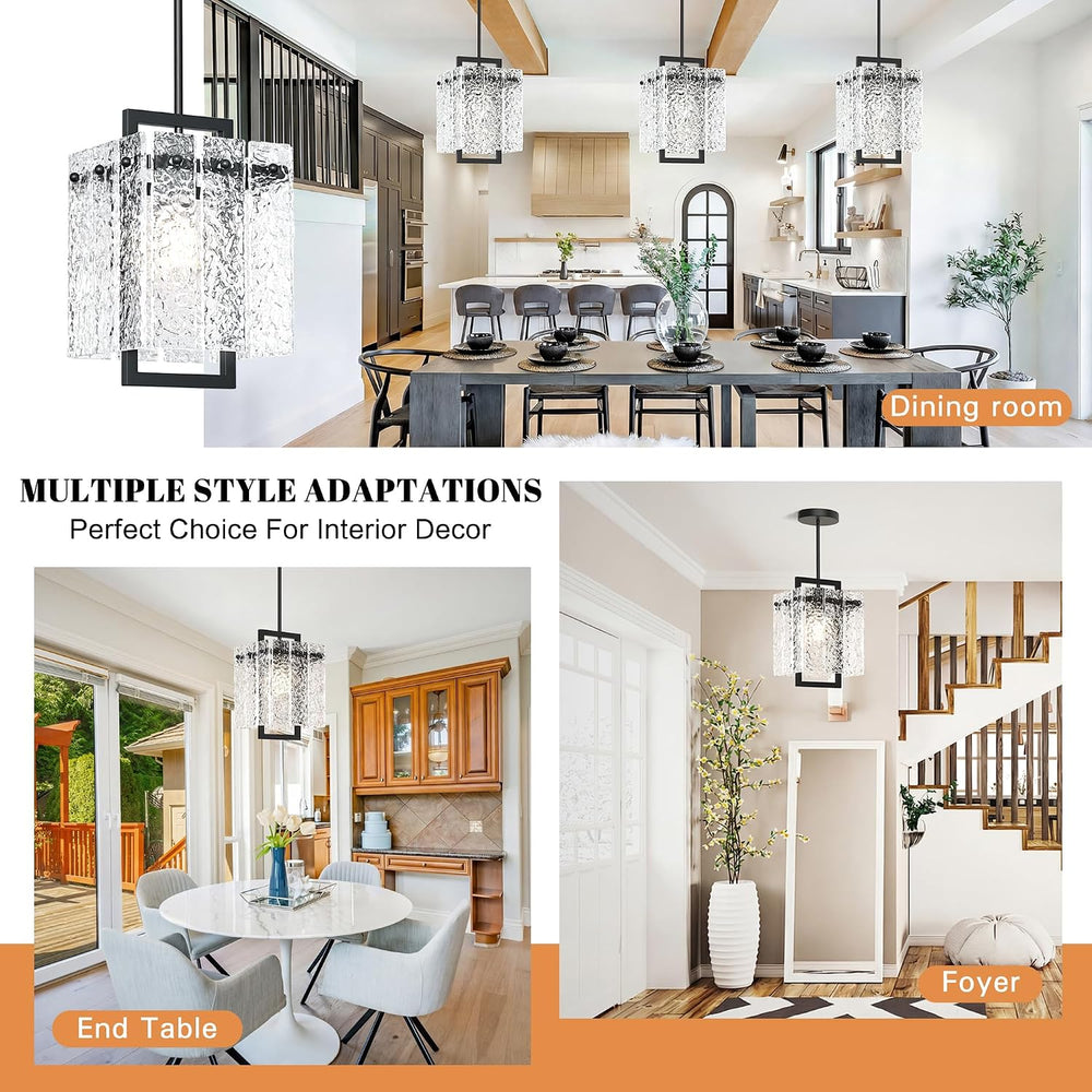 Modern Black Rectangle Chandelier, Black 7" Pendant Lights Kitchen Islan...
