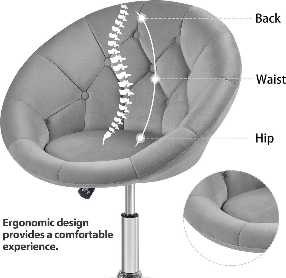 Yaheetech Adjustable Swivel Vanity Chair, Velvet Vanity Chair, Gray