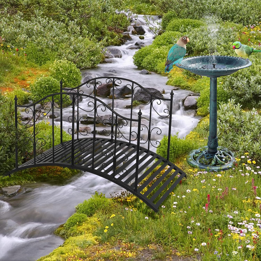 VINGLI Garden Bridge Metal Yard Arch Path Bridge with Patterned Guardrails, O...
