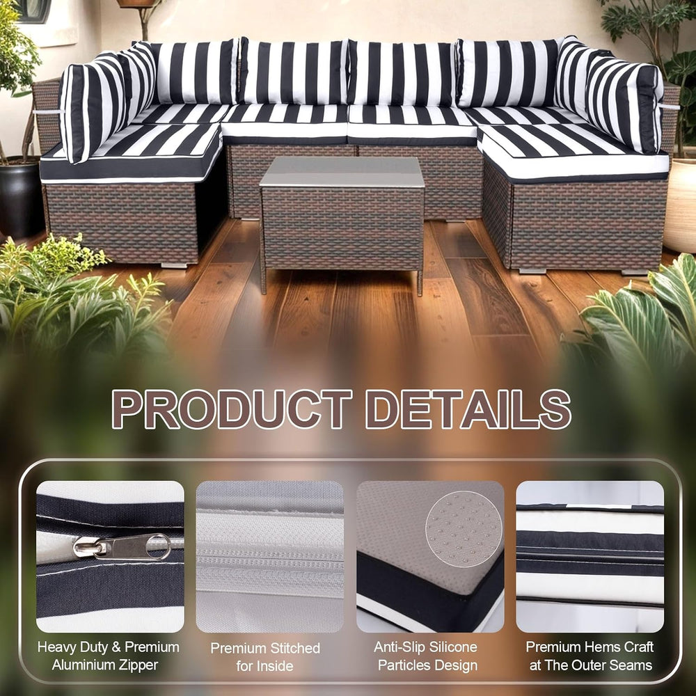 14 Piece Outdoor Furniture Replacement Cushions, Cover+Filling, 25.6" x ...
